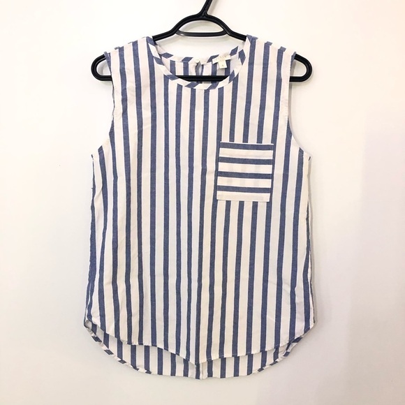 Blue and White Striped Sleeveless Top - Picture 2 of 7